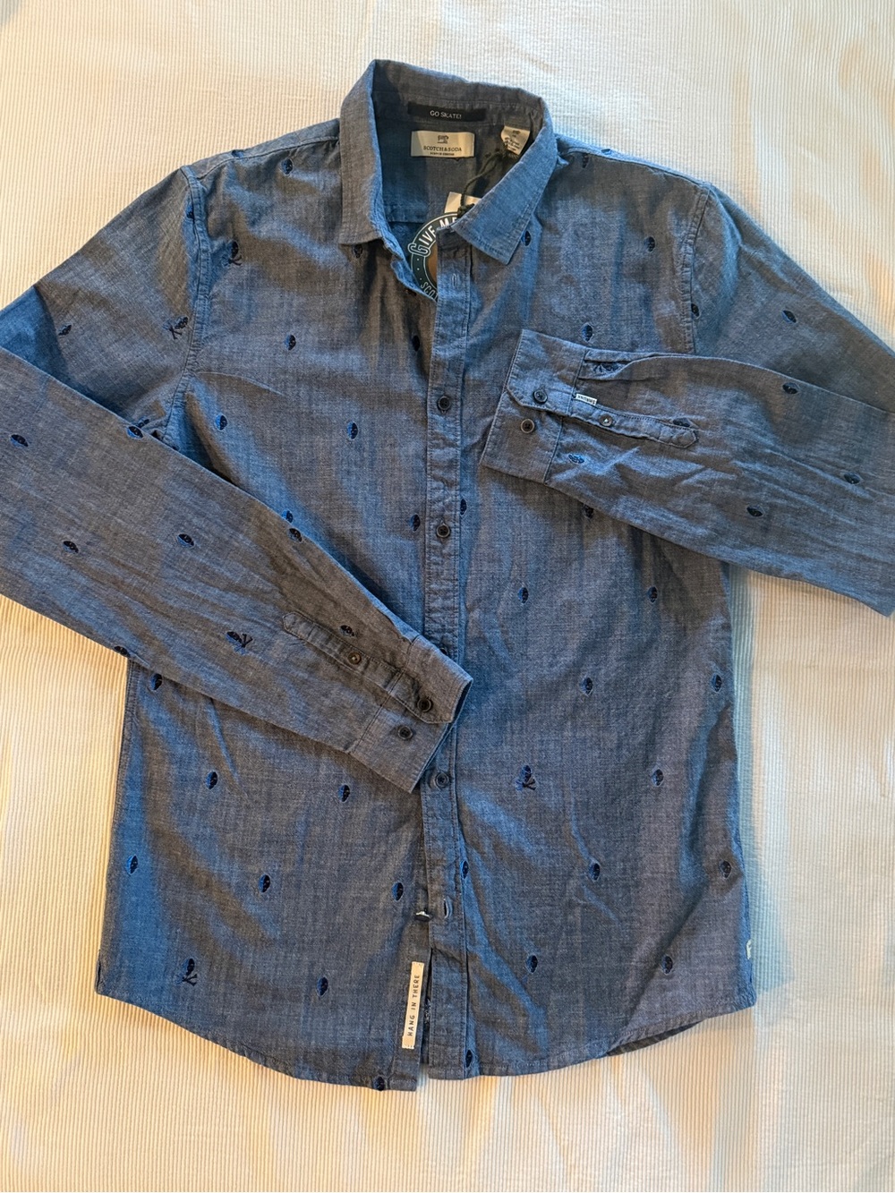 Teen Scotch & Soda Navy Embroidered Chambray Button-Down Shirt
